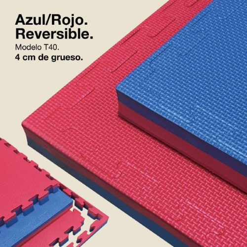 Tatami Puzzle 4cm Azul/Rojo 100x100cm, Reversible Antideslizante T