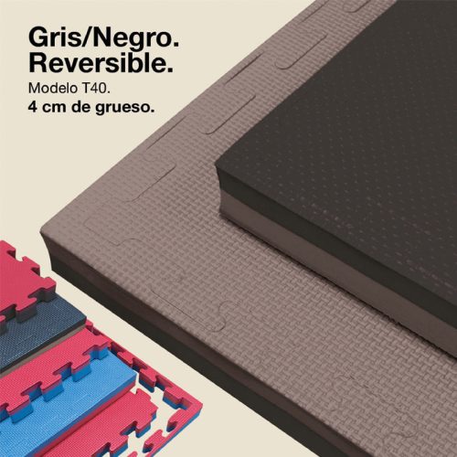 Tatami Puzzle 4cm Gris/Negro 100x100cm, Reversible Antideslizante T