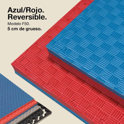 Tatami Puzzle 5cm Azul/Rojo 100x100cm, Reversible Antideslizante F