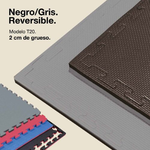 Tatami Puzzle 2cm Gris/Negro 100x100cm, Reversible Antideslizante T
