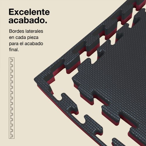 Tatami Puzzle 4cm Negro/Rojo 100x100cm, Reversible Antideslizante T
