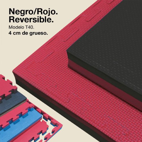 Tatami Puzzle 4cm Negro/Rojo 100x100cm, Reversible Antideslizante T
