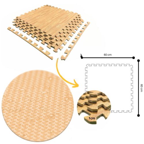 Tatami Puzzle 1cm Parquet 60x60cm, Antideslizante T - Pack 48 uds